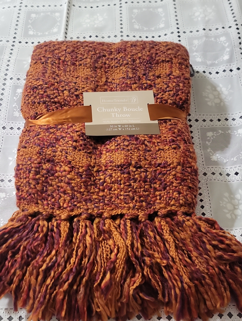 Chunky Boucle Throw Blanket in Burnt Orange
